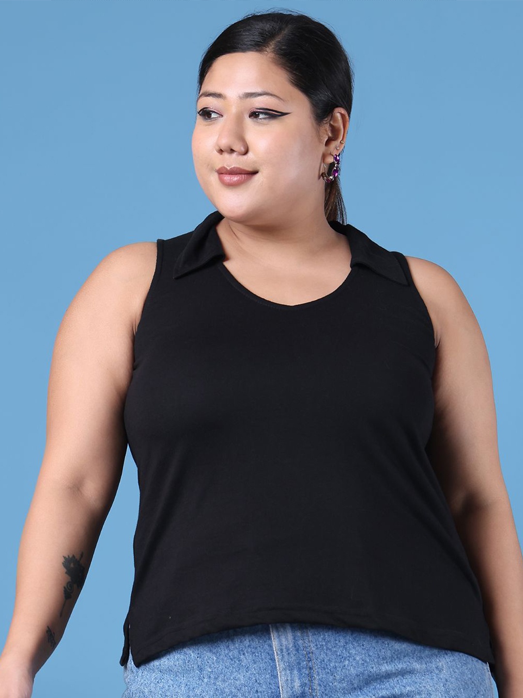 

theRebelinme Women Plus Size Cotton Top, Black