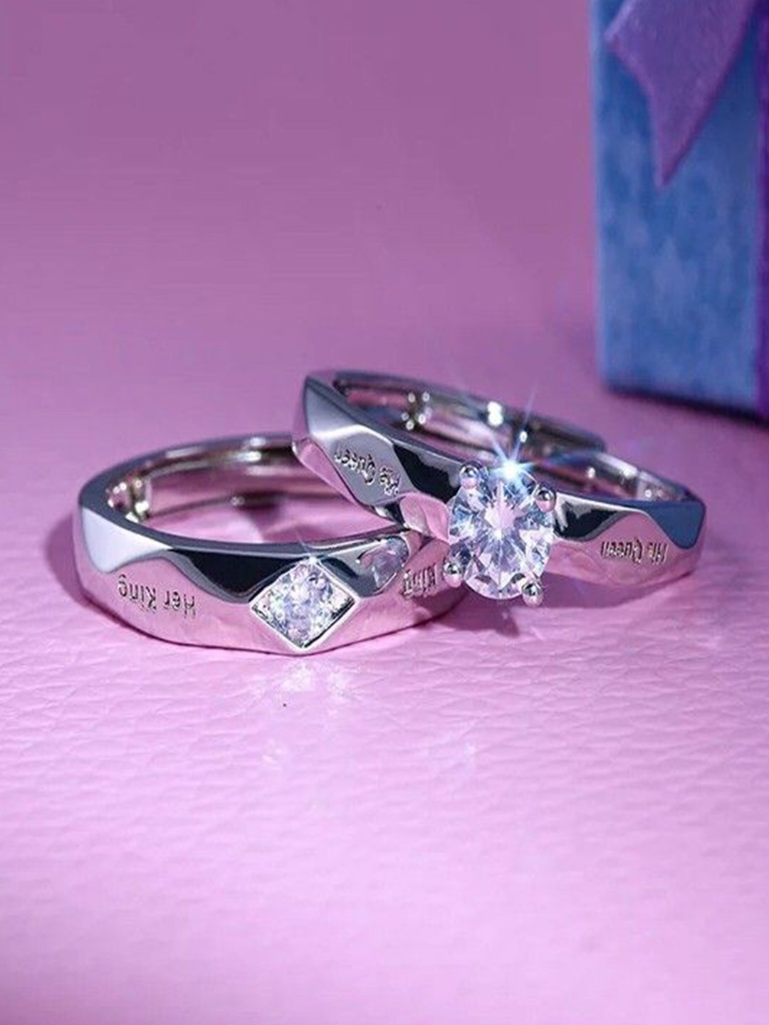 

Ringzinnie Sterling Silver Set Of 2 Silver-Plated Stones Studded Barfi Couple Finger Rings
