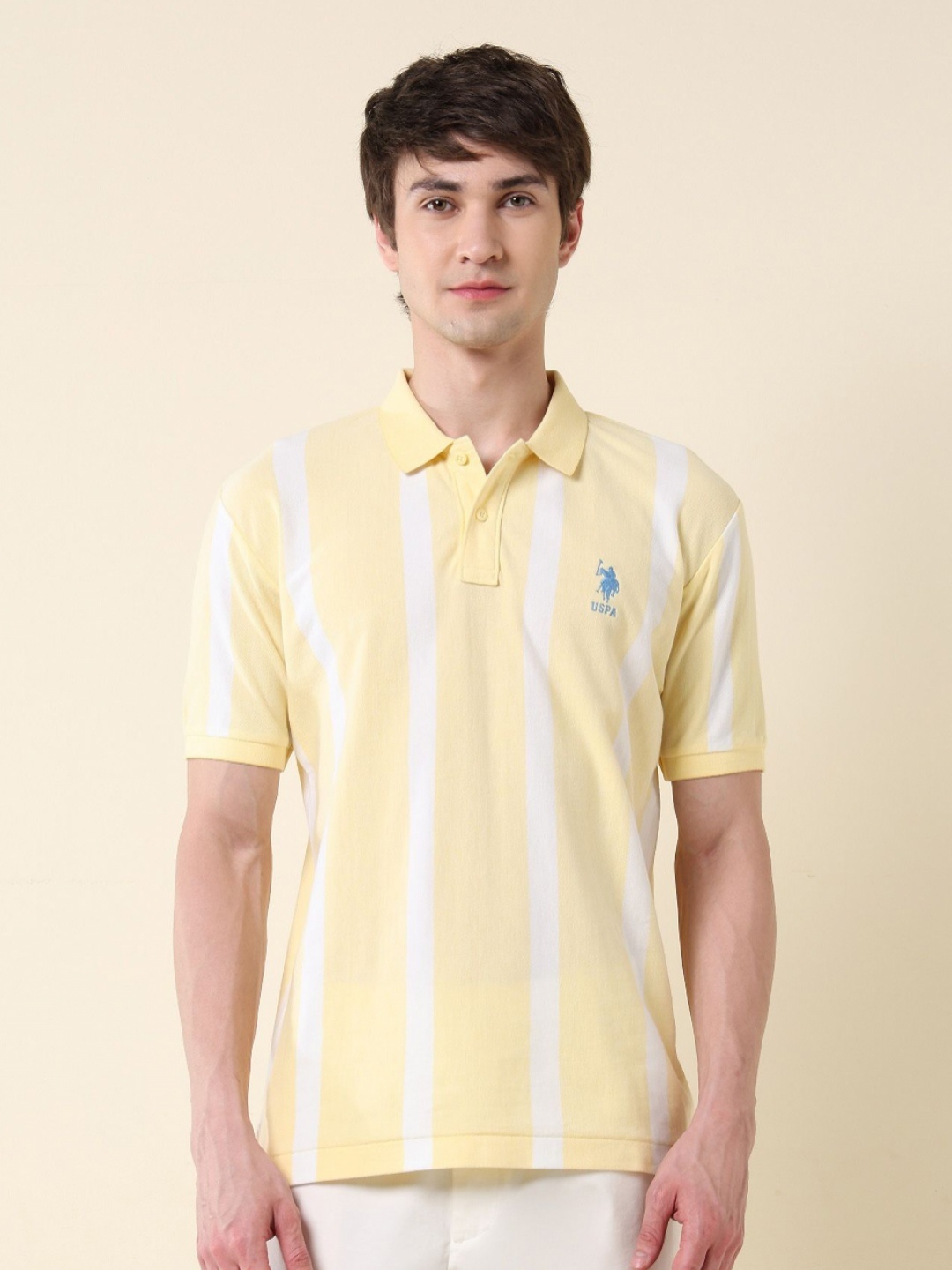 

U.S. Polo Assn. Men Striped Polo Collar Slim Fit T-shirt, Yellow