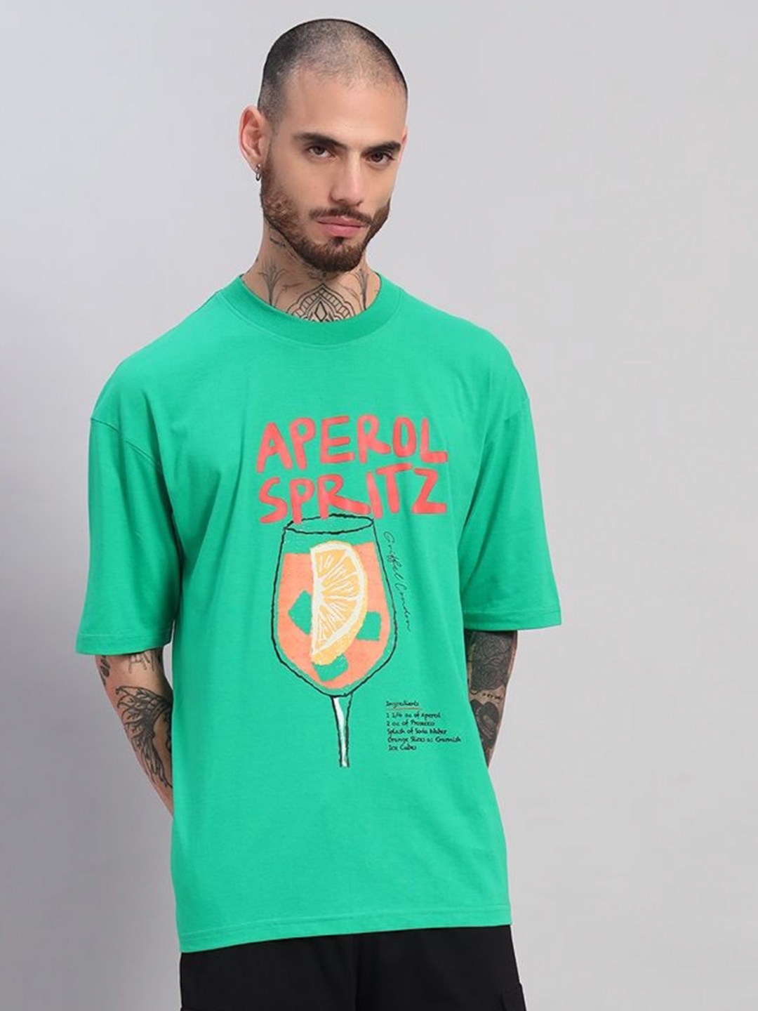 

GRIFFEL Men Printed Drop-Shoulder Sleeves Ultralite T-shirt, Green