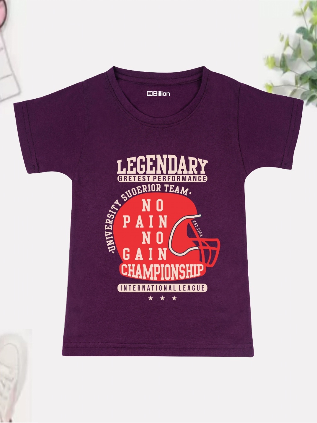 

Billion Boys Printed Bio Finish Applique T-shirt, Purple