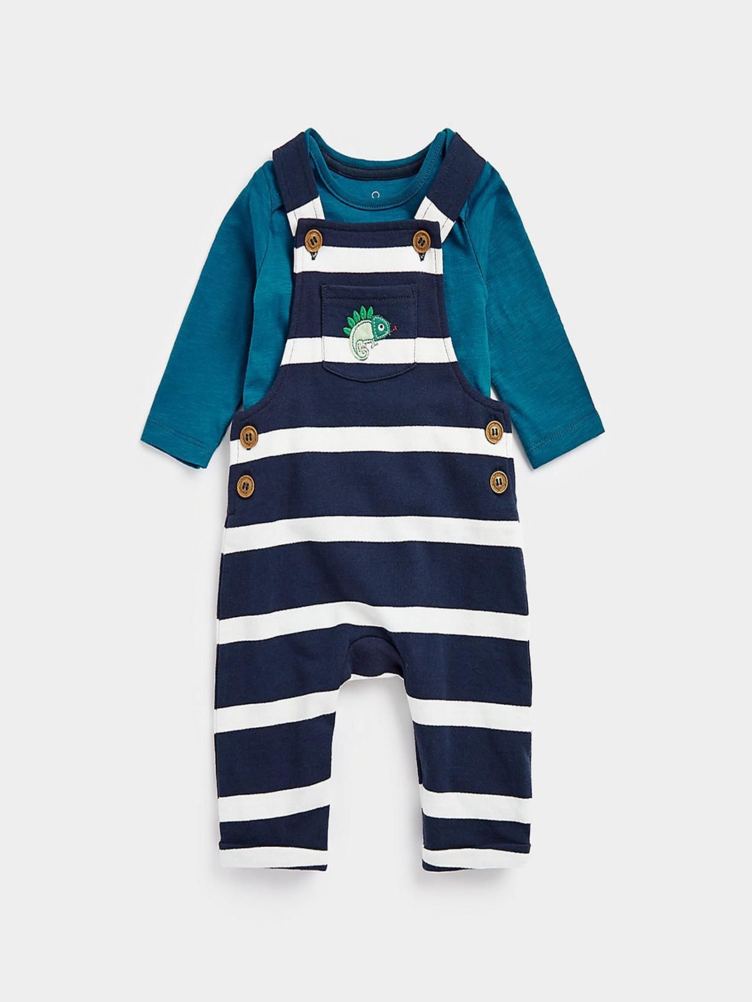 

mothercare Boys Pack Of 2 Full Sleeves Dungaree with Bodysuits, Blue
