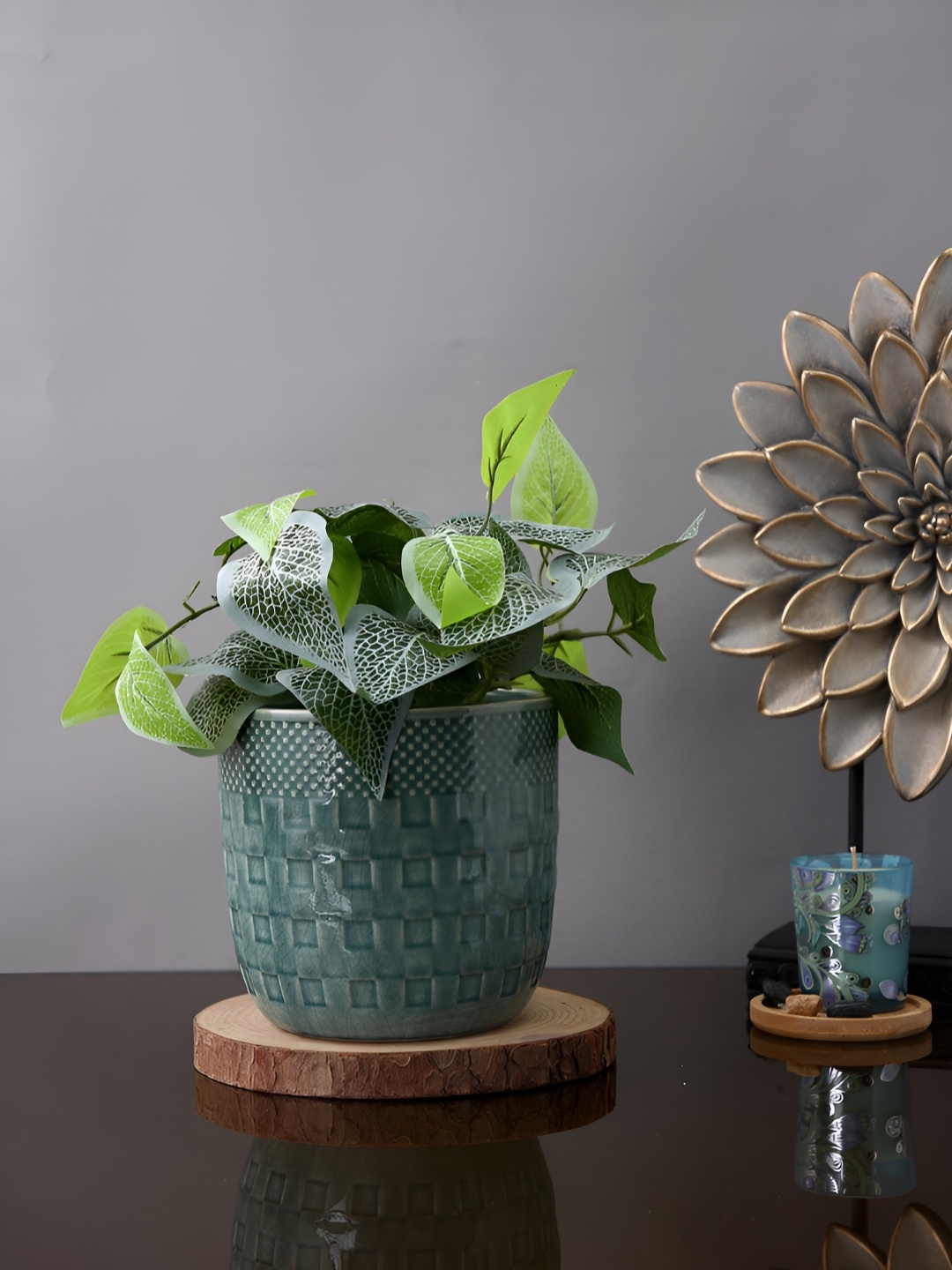 

TAYHAA Green Basketweave Ceramic Planter