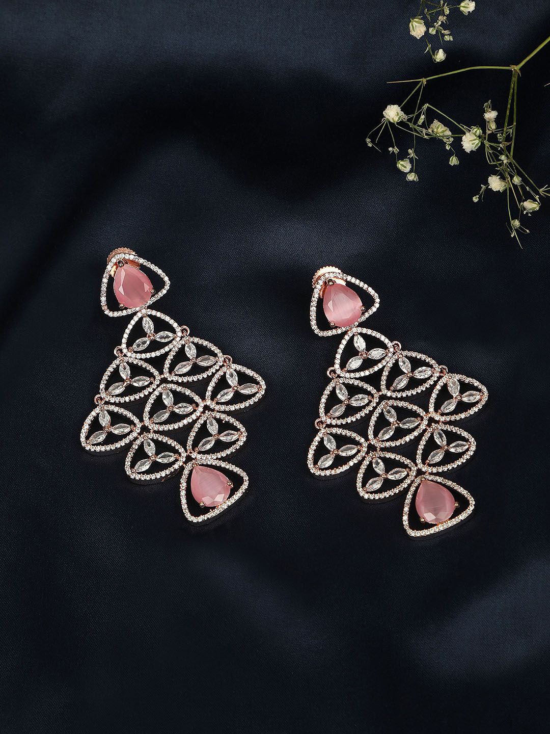 

Anouk Rose Gold-Plated American Diamond Studded Contemporary Shaped Drop Earring