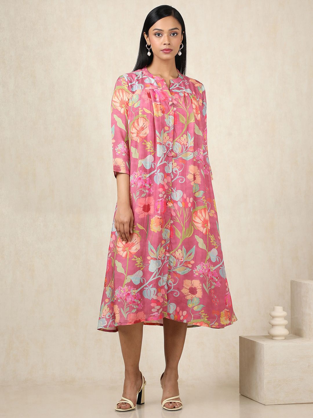 

Soch Women Floral Printed A-Line Midi Dress, Pink