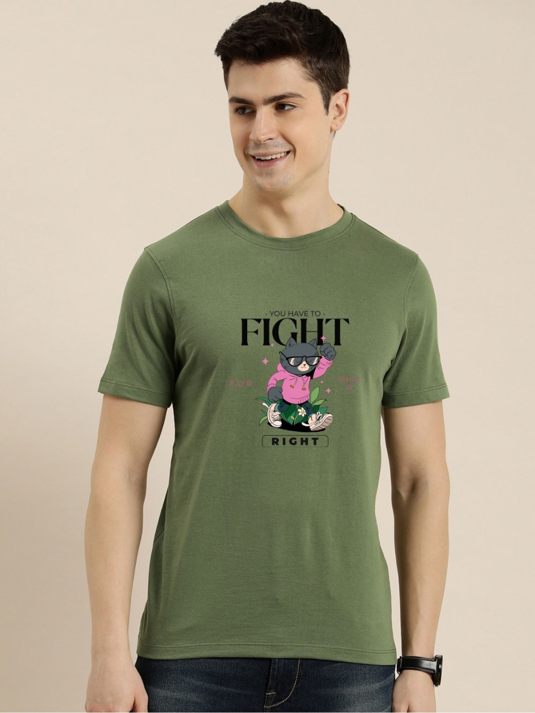

Enciger Men Printed Applique T-shirt, Olive