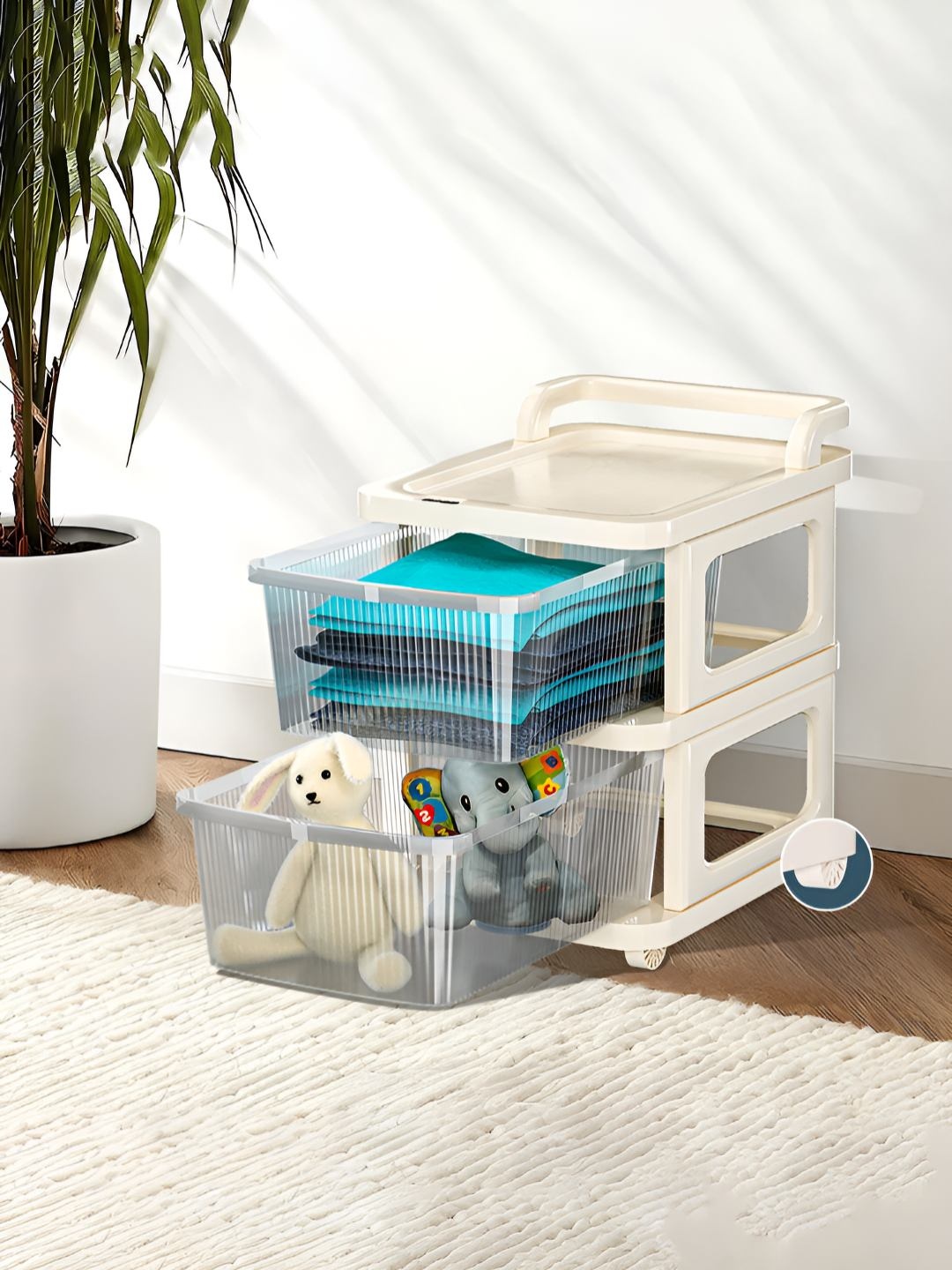 

Kuber Industries Transparent & Off White 2 Layer Modular Storage Drawer