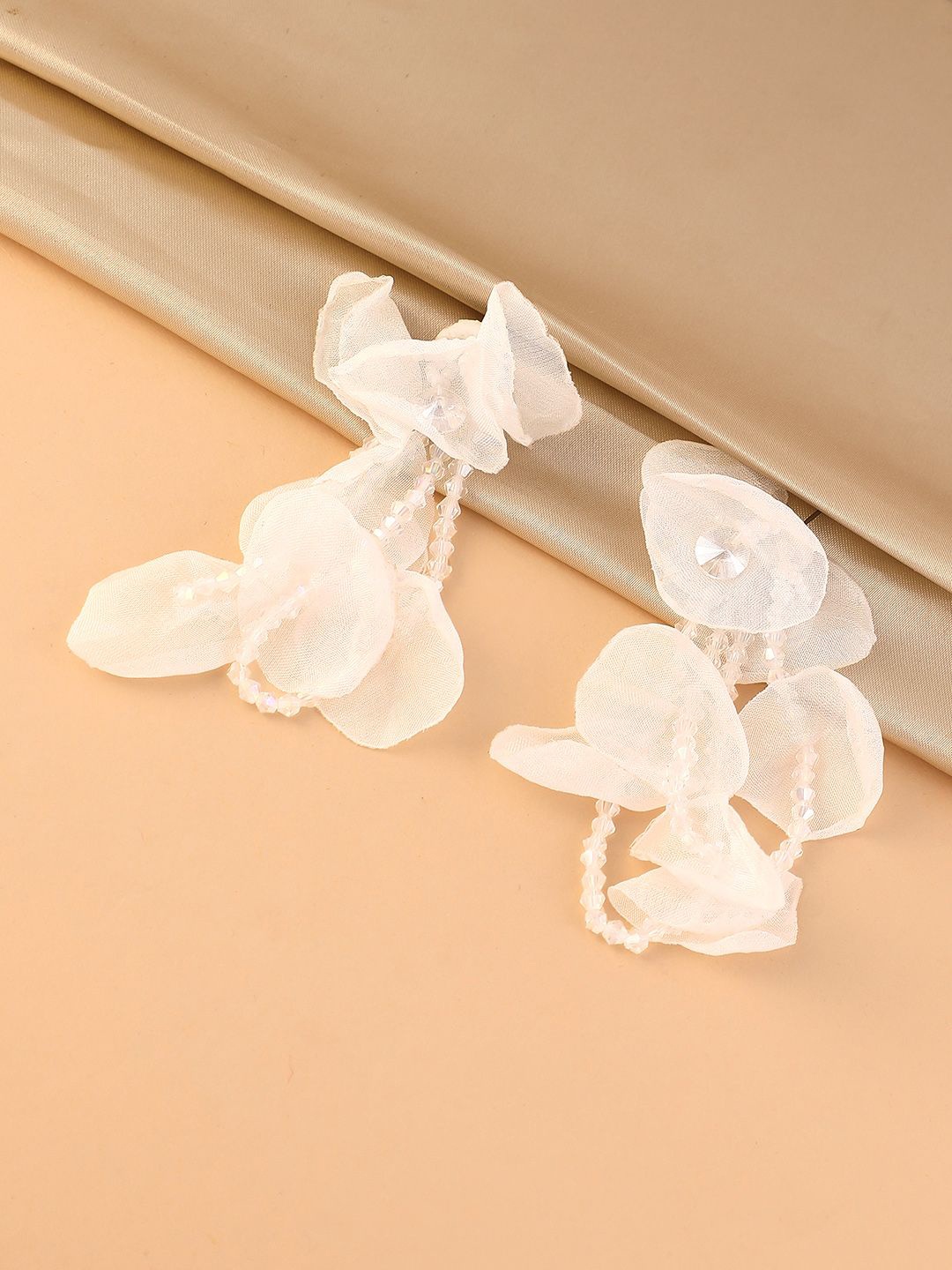 

SOHI Silver-Plated Floral Shaped Artificial Beads Drop Earrings, White