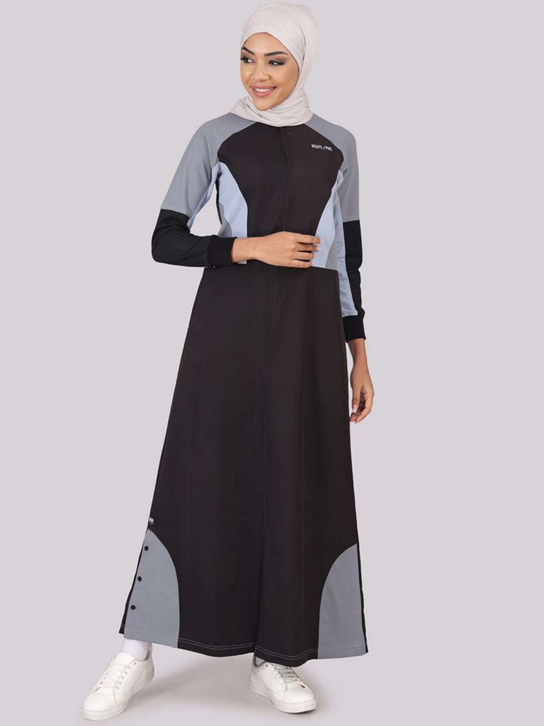 

IDH London Colourblocked Pure Cotton Jilbab With Scarf, Black