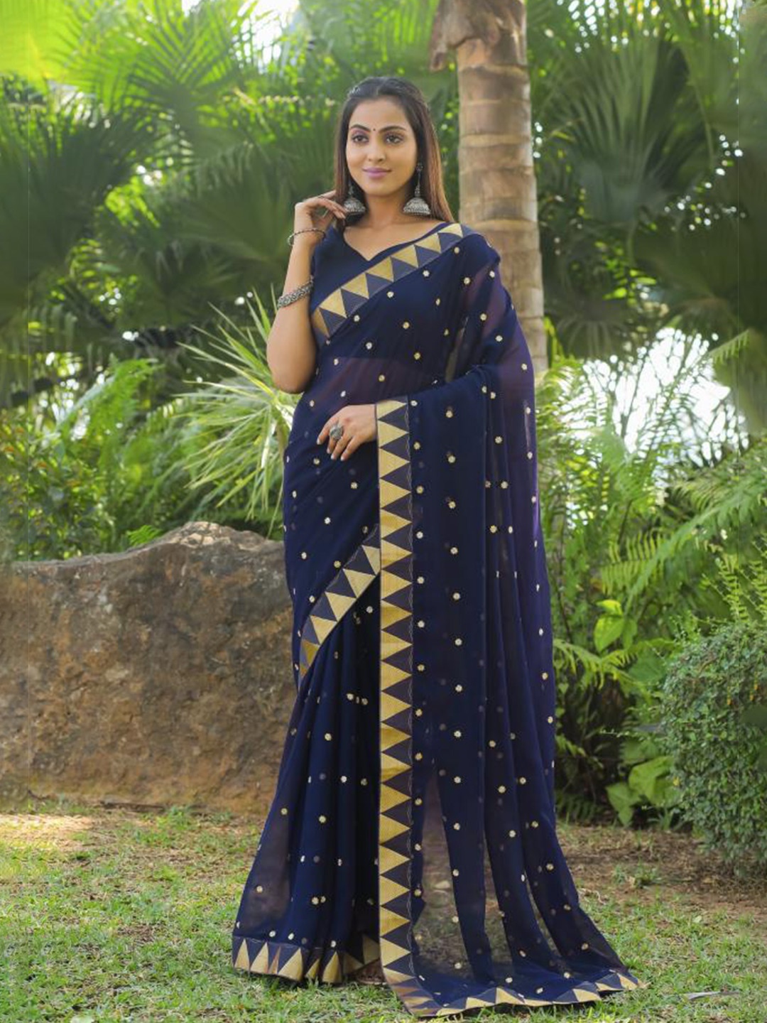 

THE52 Floral Woven Design Zari Pure Georgette Saree, Blue
