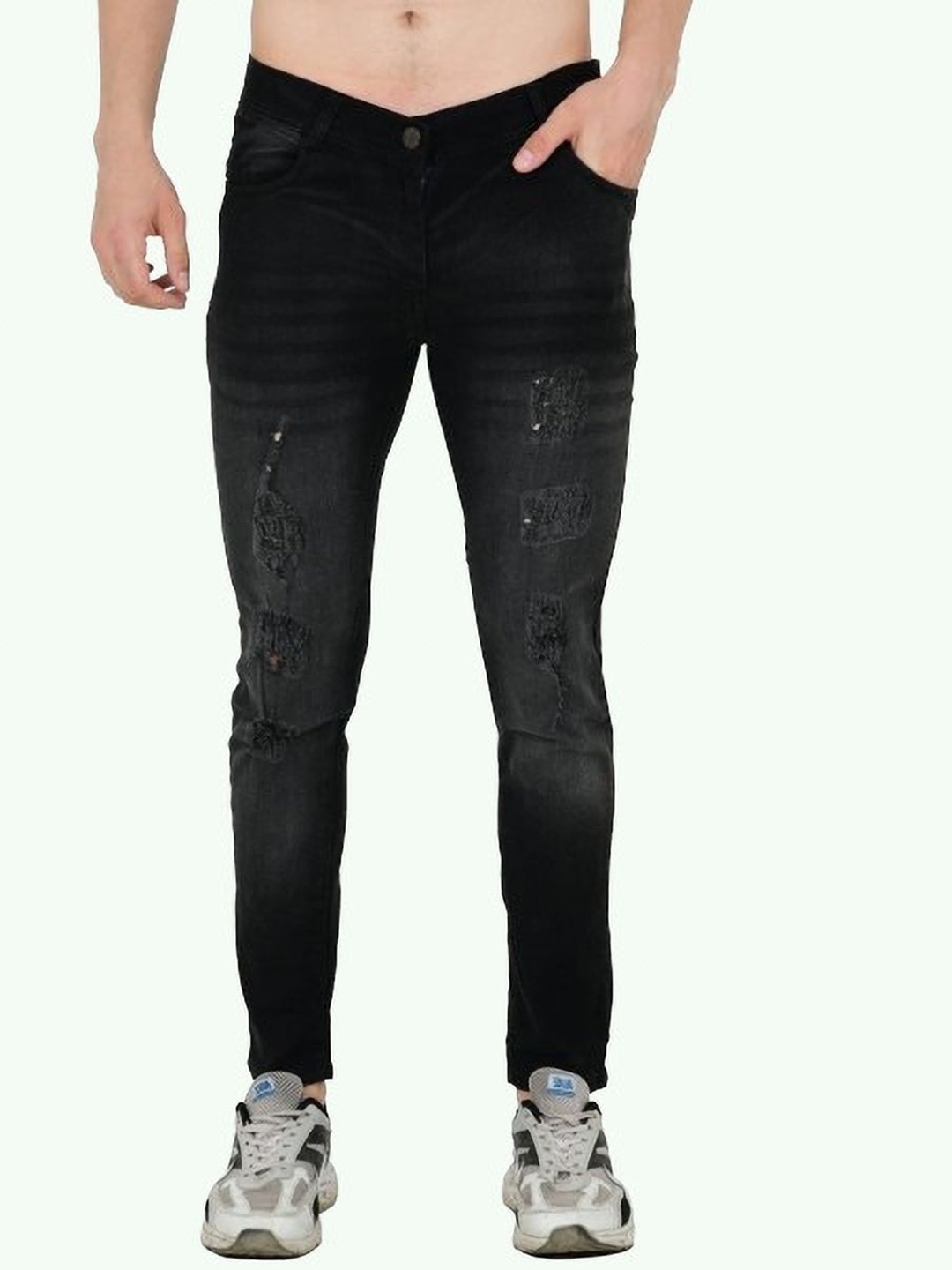 

LINARIA Men Classic Highly Distressed Mid-Rise Slim Fit Jeans, Grey