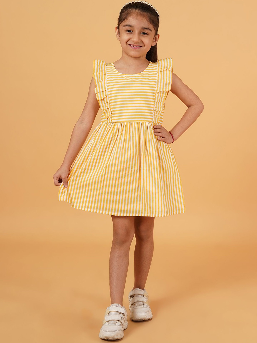 

Creative Kids Striped Flutter Sleeve Fit & Flare Dress, Yellow
