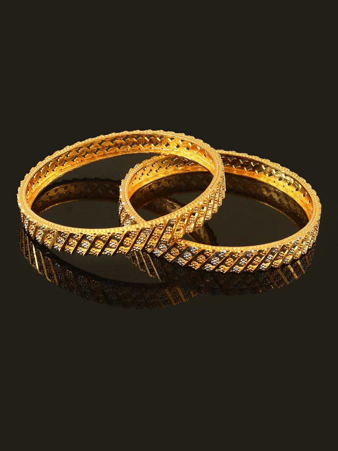 

Jewar Mandi Set Of 2 Gold-Plated & Silver-Plated Intricate Design Bangles