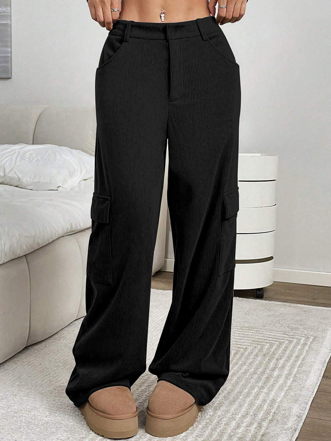 

RAJOVATI Women Slim Fit Easy Wash Trousers, Black