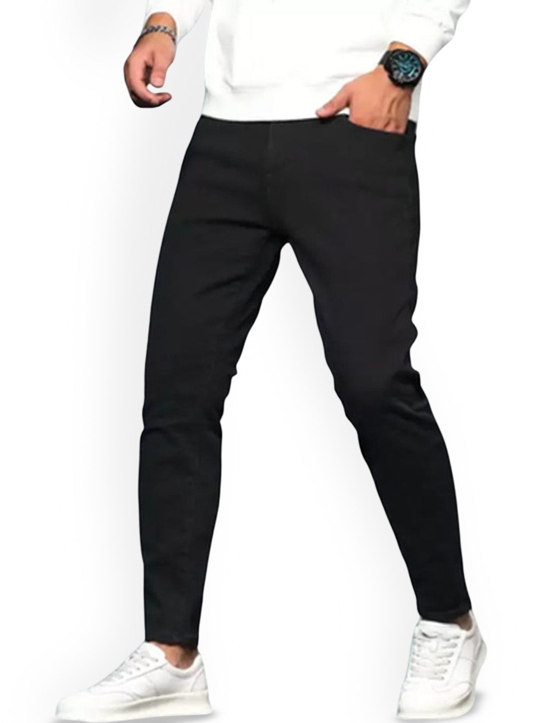 

LINARIA Men Classic Regular Fit Mid-Rise Cotton Jeans, Black
