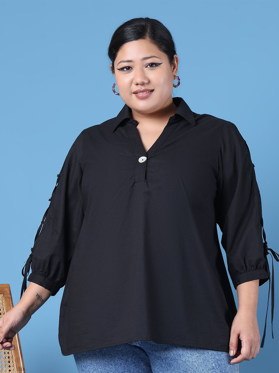 

theRebelinme Women Plus Size Cotton A-Line Top, Black