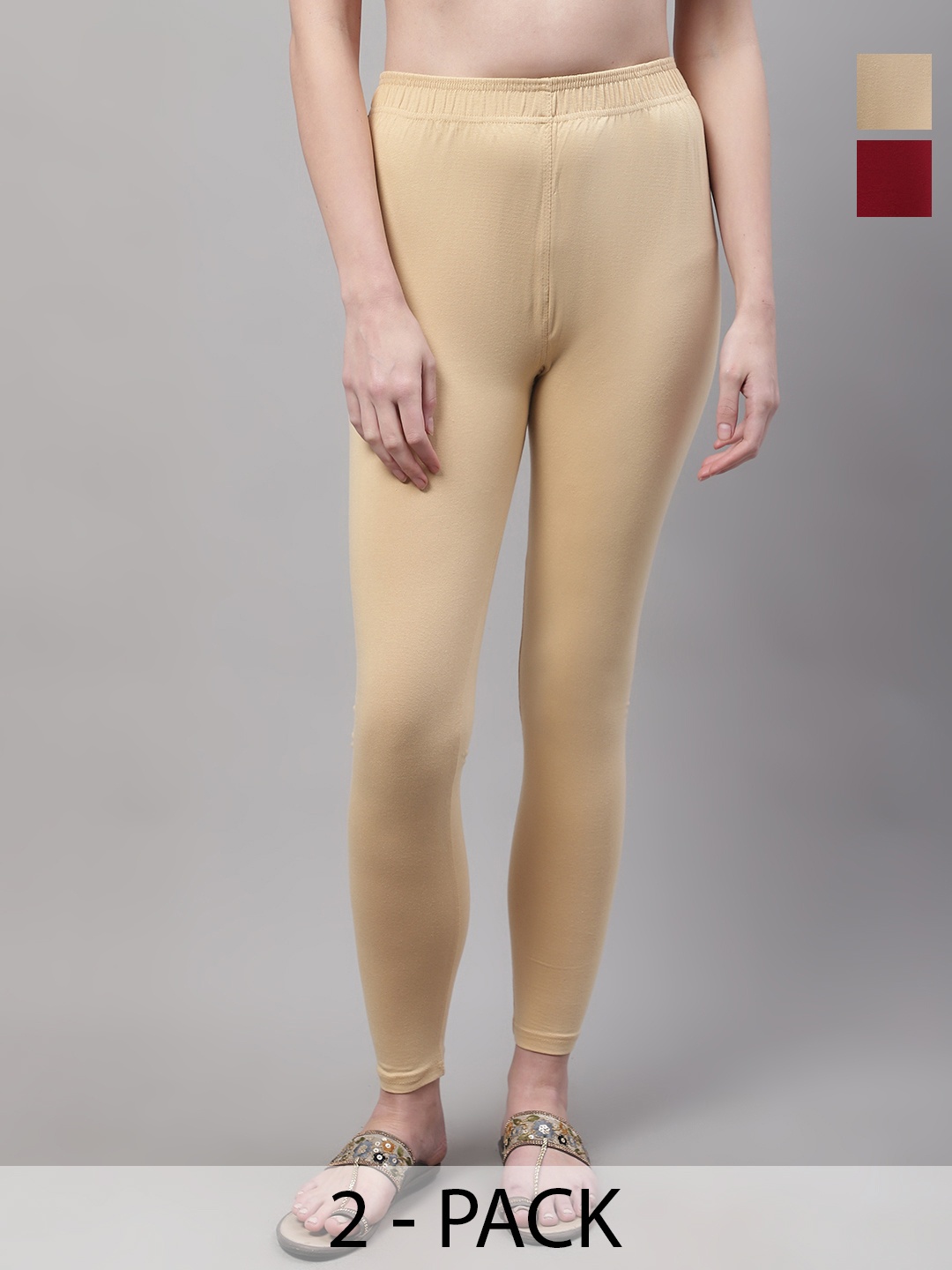 

Valles365 by S.C. Pack Of 2 Cotton Ankle-Length Plus Leggings, Beige