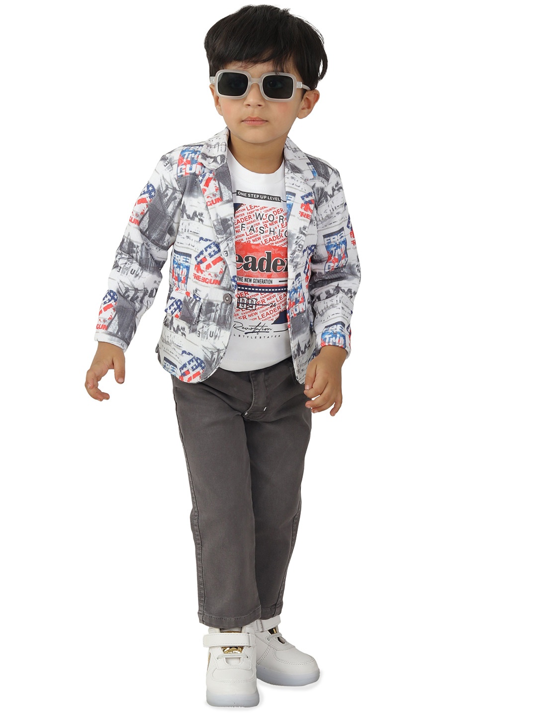 

DOTSON Boys Typography Printed T-shirt & Coat With Trousers, Grey
