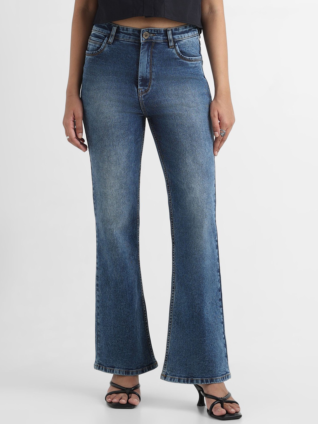 

YUVAKAA Women Bootcut Low Distress Light Fade Jeans, Blue