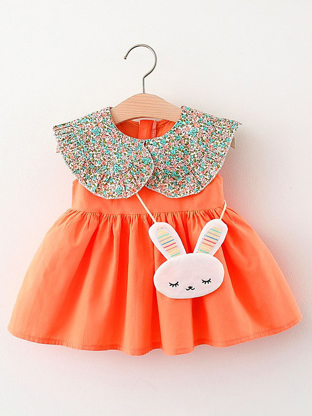 

LULU & SKY Girls Cotton Fit & Flare Dress, Orange
