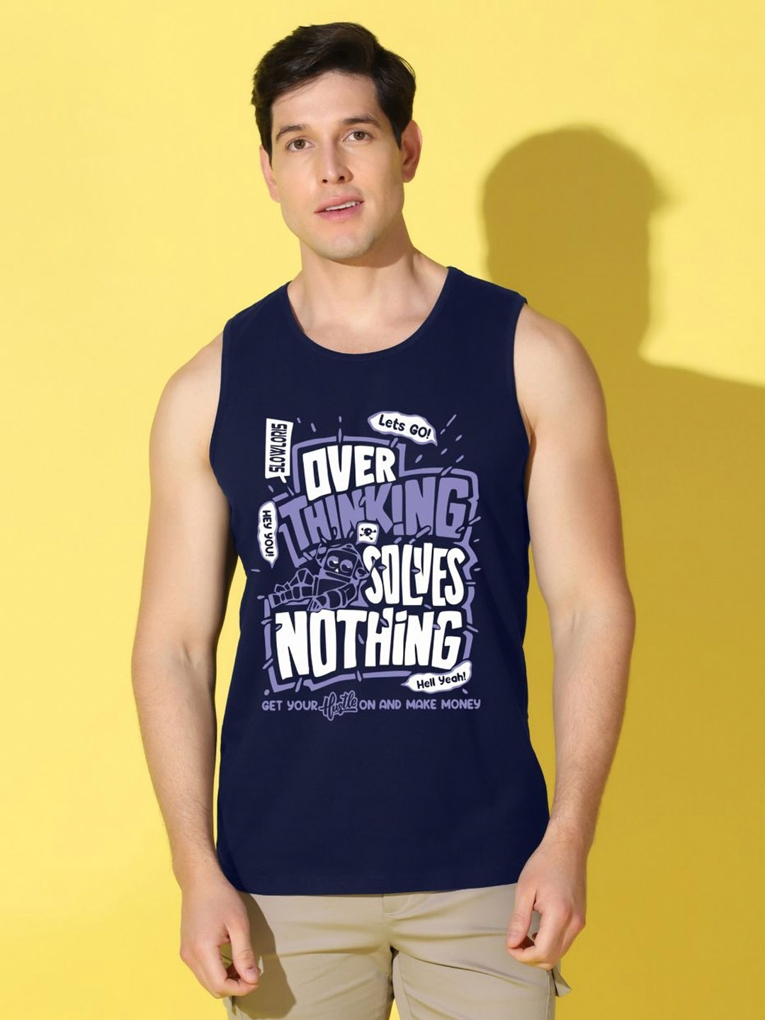 

SLOWLORIS Men Typography Printed Pockets Slim Fit T-shirt, Navy blue