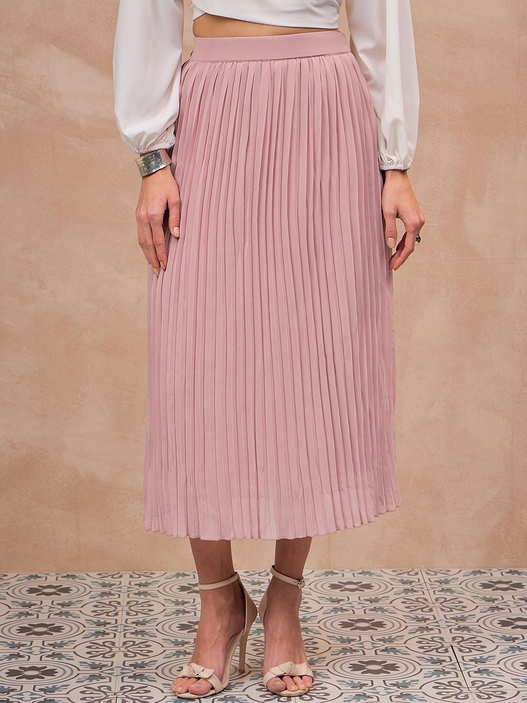 

all about you Women Accordion Pleats Flared A-Line Maxi Skirt, Pink