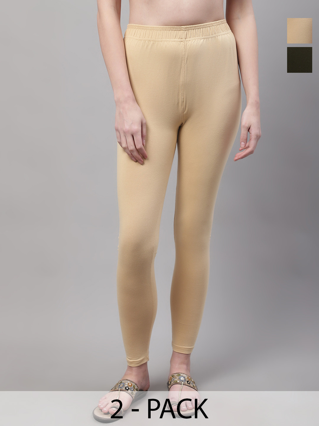 

Valles365 by S.C. Women Pack Of 2 Cotton Ankle-Length Plus Leggings, Beige