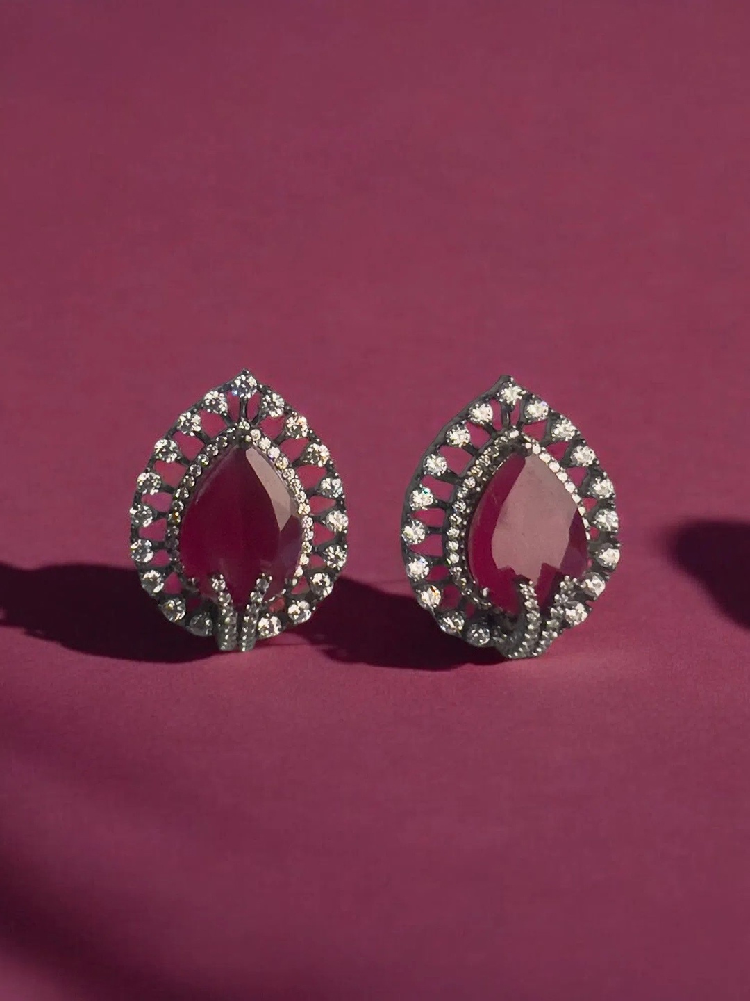 

VOGUE BY RITU Artificial Stones Studded Teardrop Shaped Studs, Silver