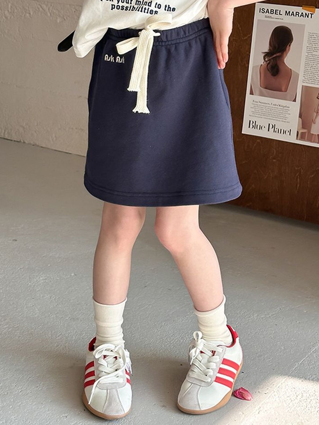 

LULU & SKY Girls Printed Pure Cotton Drawstring-Waist Above Knee Skirt, Blue