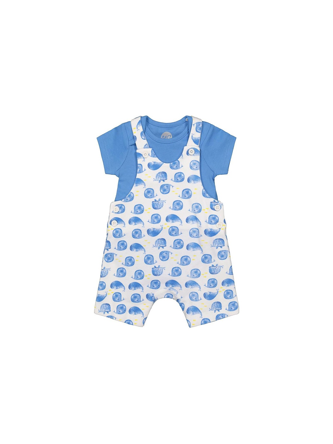 

mothercare Boys Printed Cotton Dungaree With Bodysuit, Blue