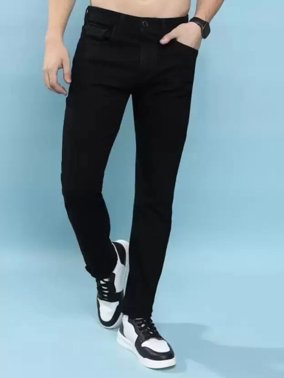 

LINARIA Men Classic Slim Fit Slash Knee Stretchable Jeans, Black
