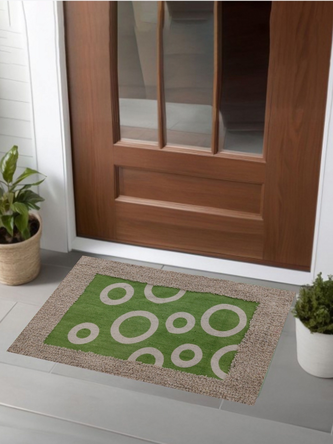 

GOKAL EXPORTS Green & Beige Printed Soft Anti-Skid Doormats