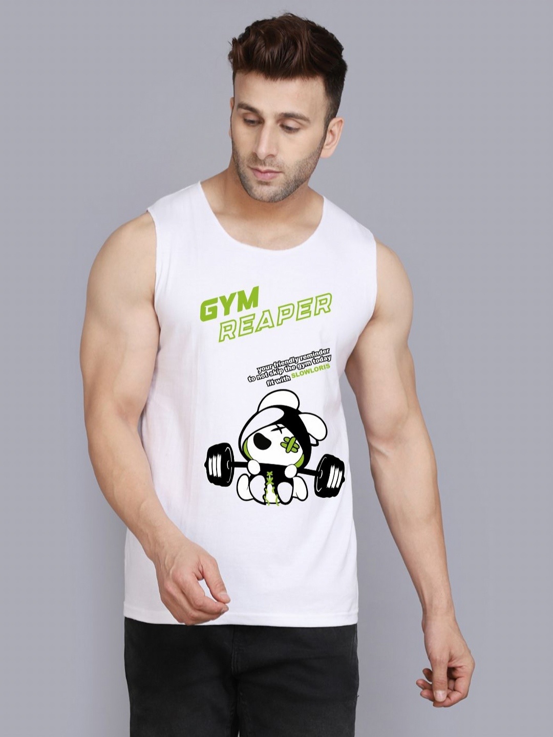 

SLOWLORIS Men Typography Printed Applique Slim Fit T-shirt, White