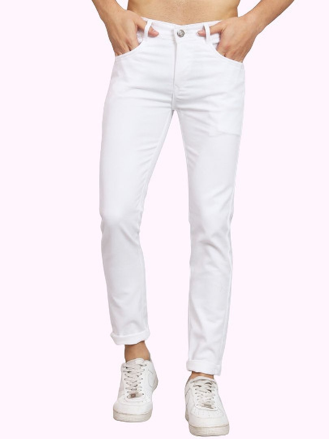 

LINARIA Men Classic Mid Rise Slim Fit Clean Look No Fade Light Shade Jeans, White
