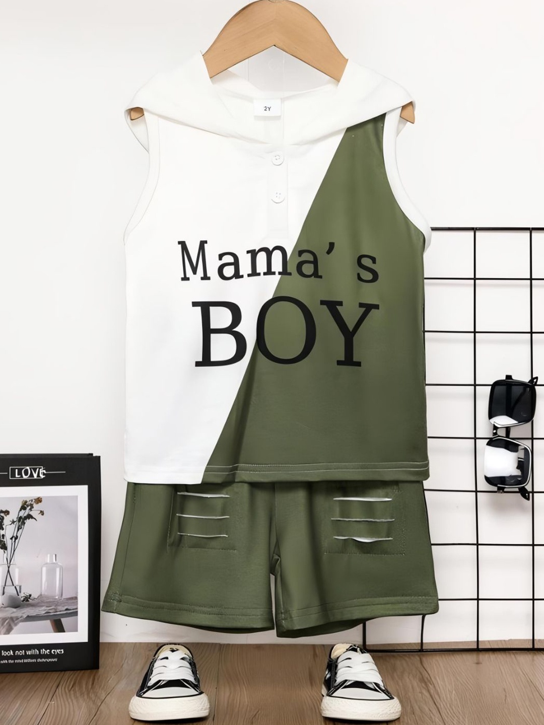 

BAESD Kids Printed Hooded Pure Cotton T-Shirt With Shorts, Green