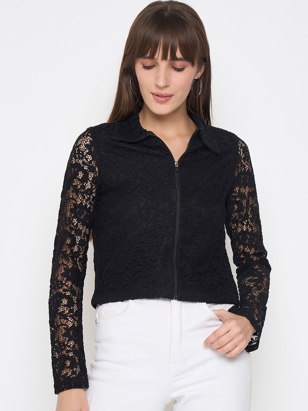 

Madame Self Design Shirt Style Top, Black