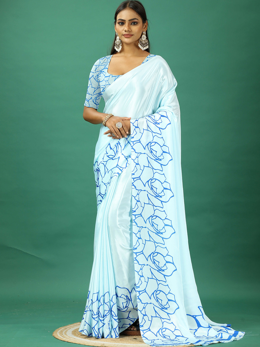 

VIRENDRA TEXTILES Pure Crepe Saree, Blue