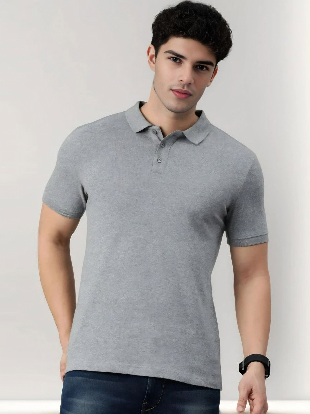

Moda Rapido Men Polo Collar Pockets T-shirt, Grey