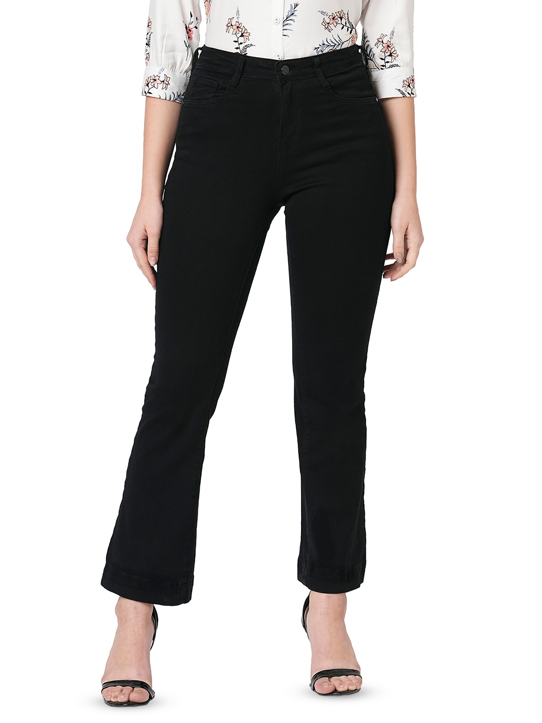 

Kraus Jeans Women Cotton Flared High-Rise Jeans, Black