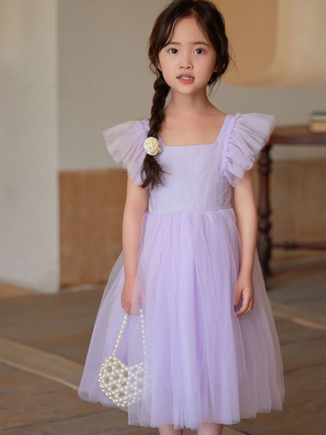 

LULU & SKY Girls Tulle Flutter Sleeve Fit & Flare Dress, Lavender