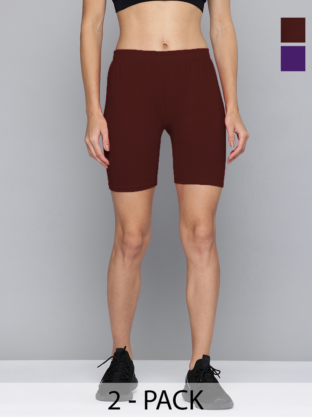 

Jinfo Women Pack Of 2 Skinny Fit Cycling Sports Shorts, Purple