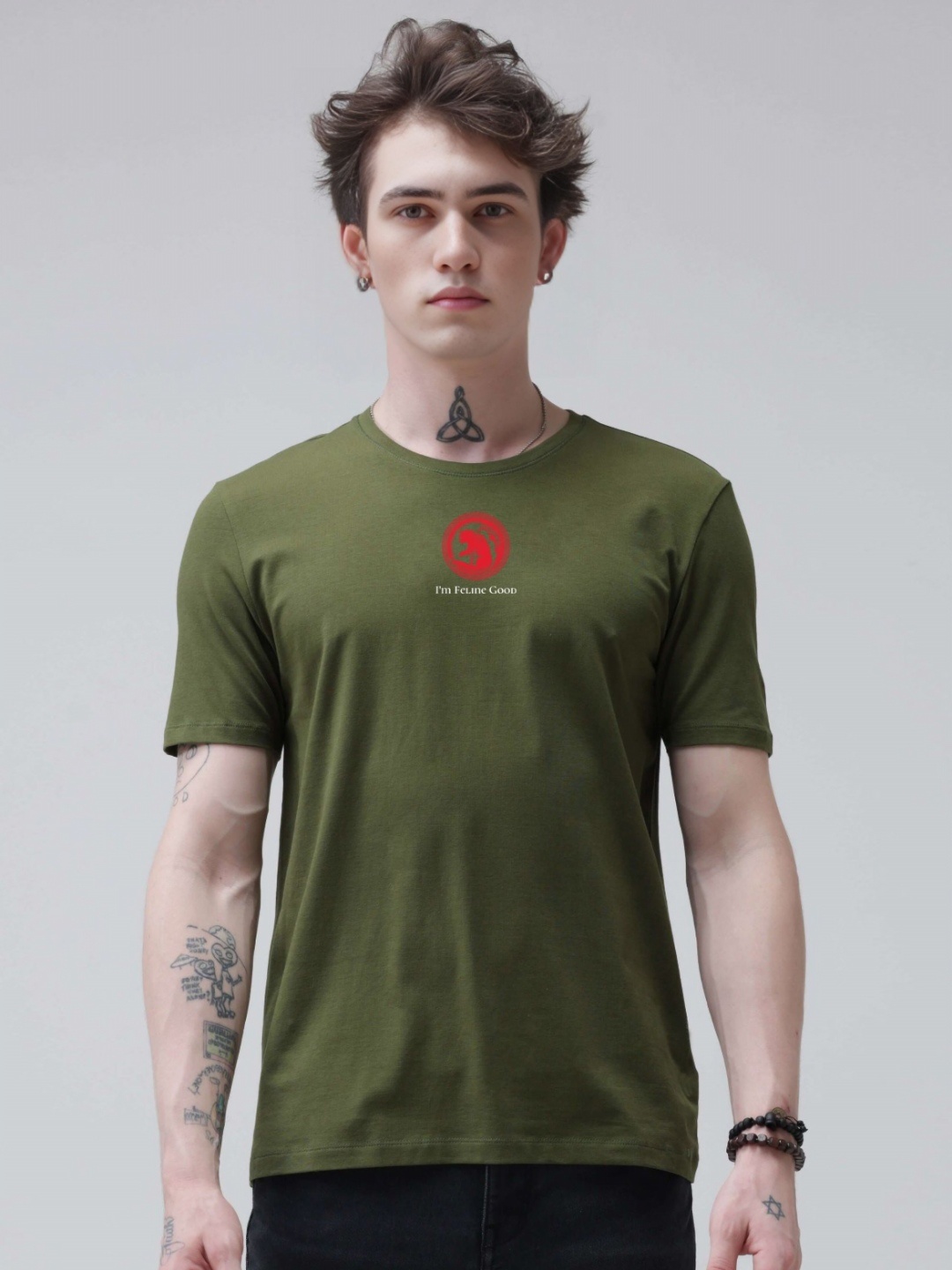 

Enciger Men Printed Applique T-shirt, Olive