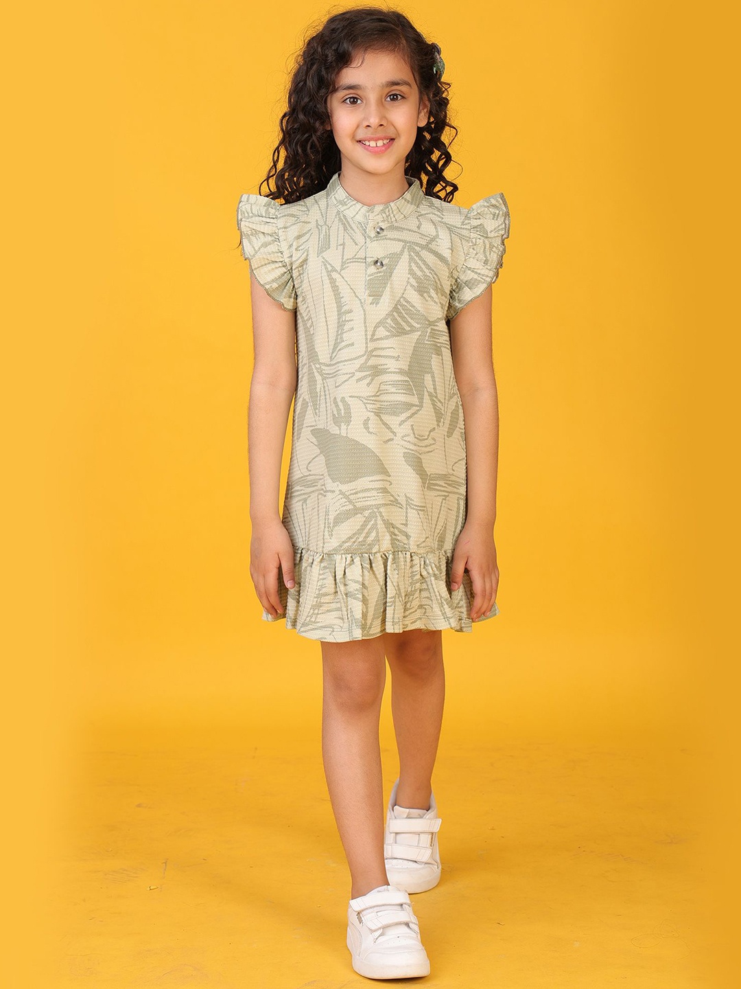 

Anthrilo Girls Sea Green Floral Texture Frill Dress