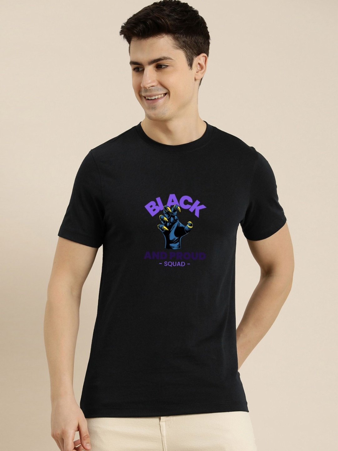 

Enciger Men Printed Applique T-shirt, Black