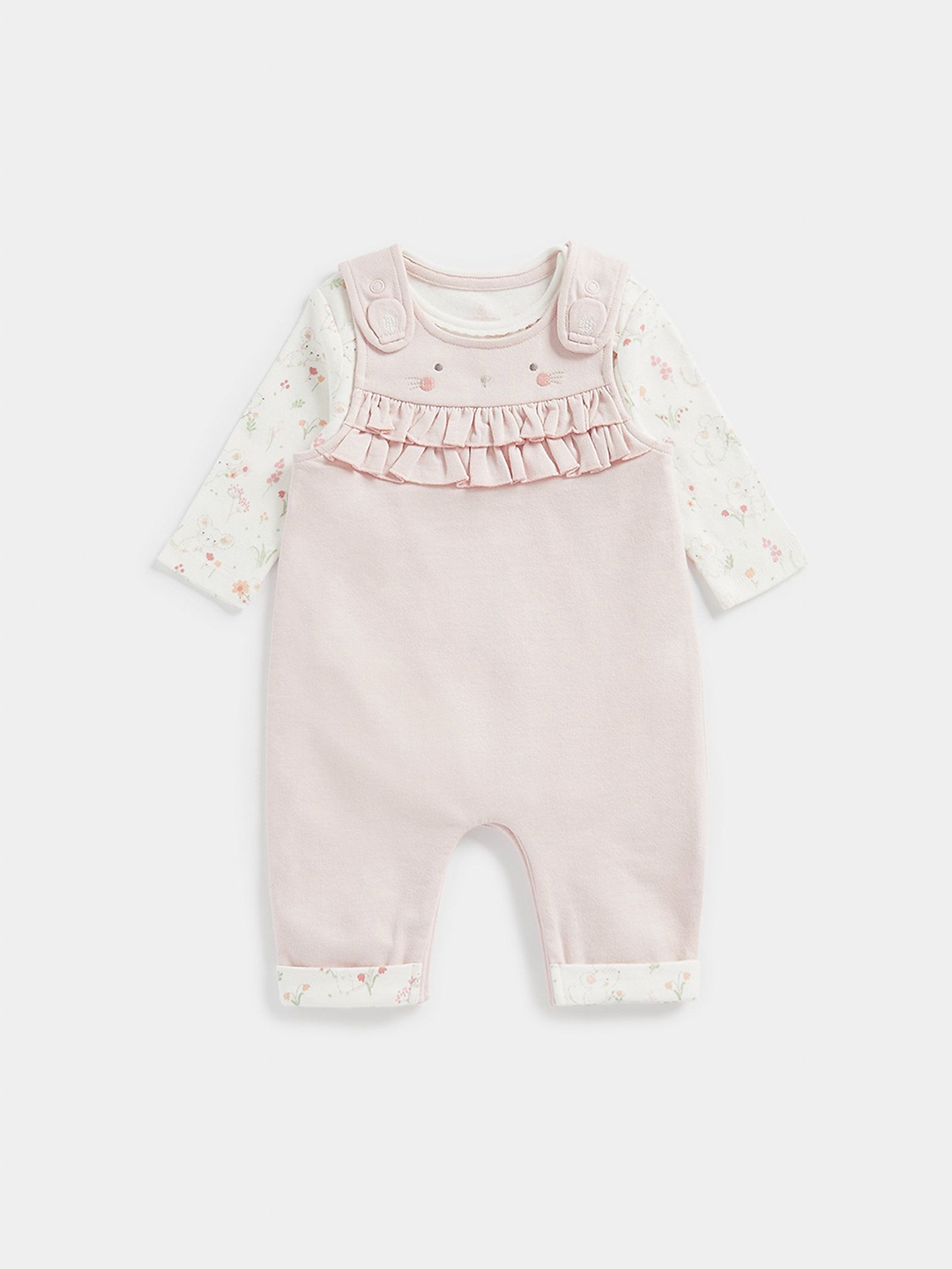 

mothercare Girls Pack Of 2 Full Sleeves Dungaree with Bodysuits, Pink