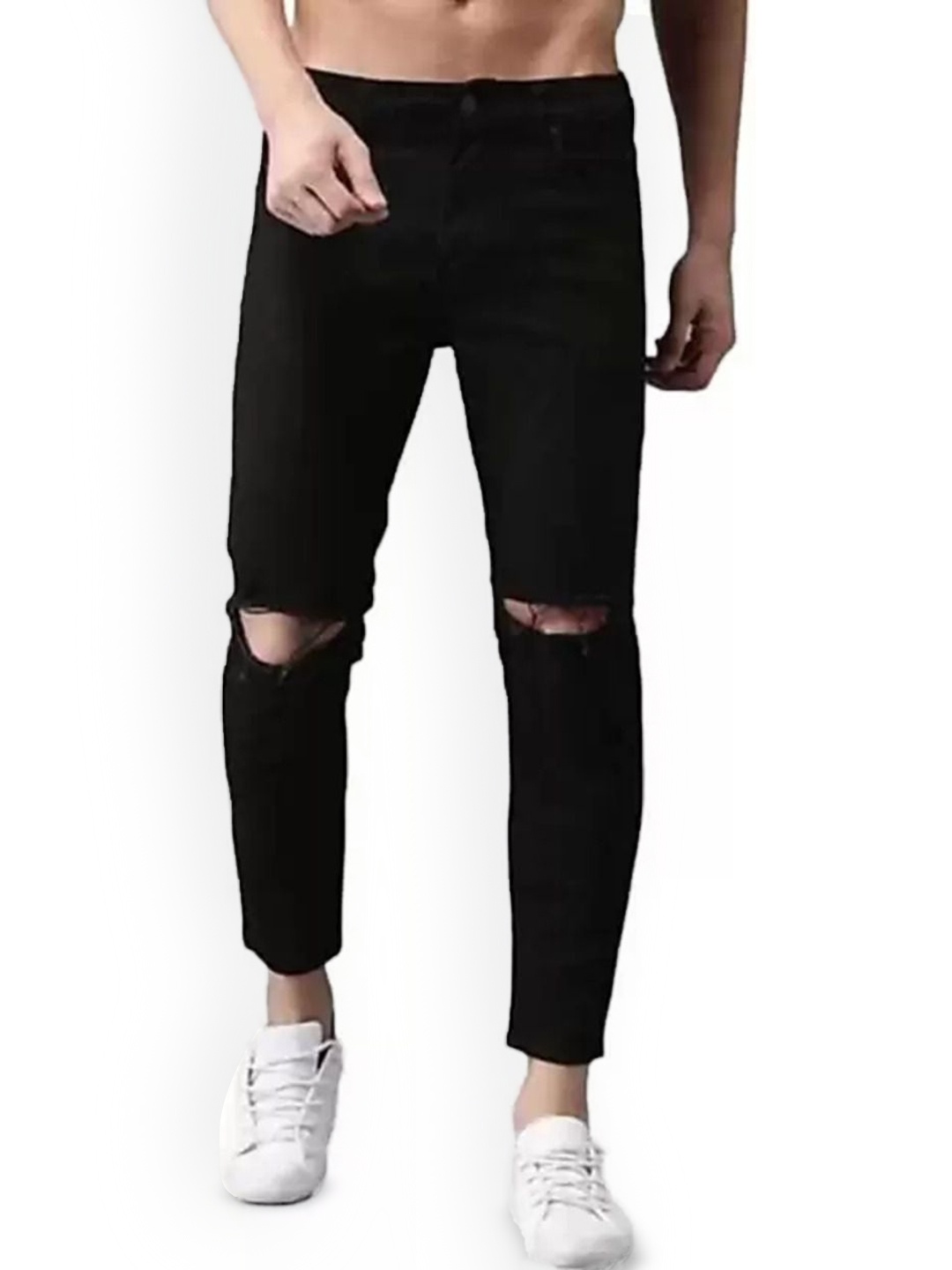 

LINARIA Men Classic Tapered Fit Slash Knee Jeans, Black