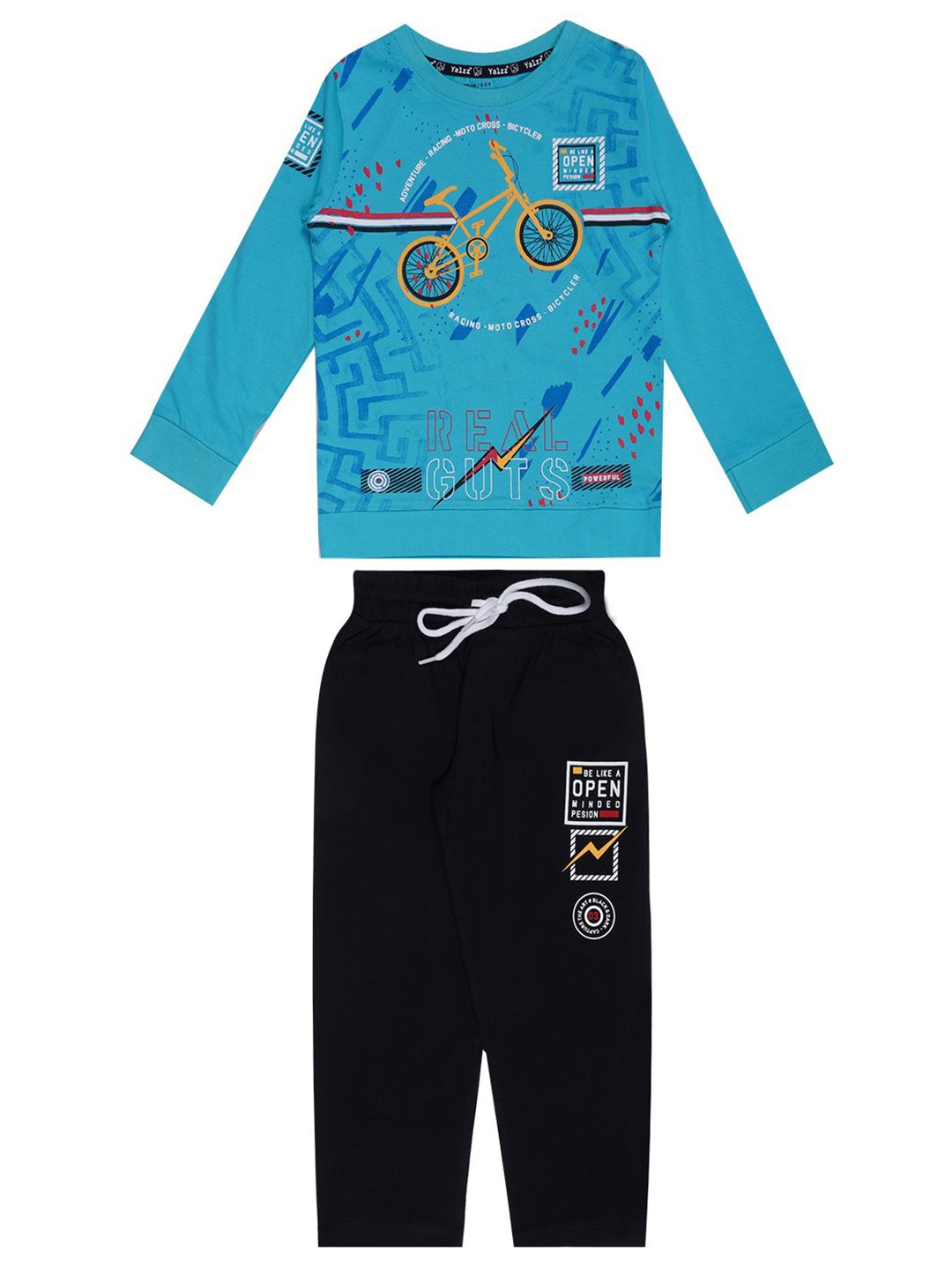 

YALZZ Boys Printed Pure Cotton T-shirt With Trousers, Blue