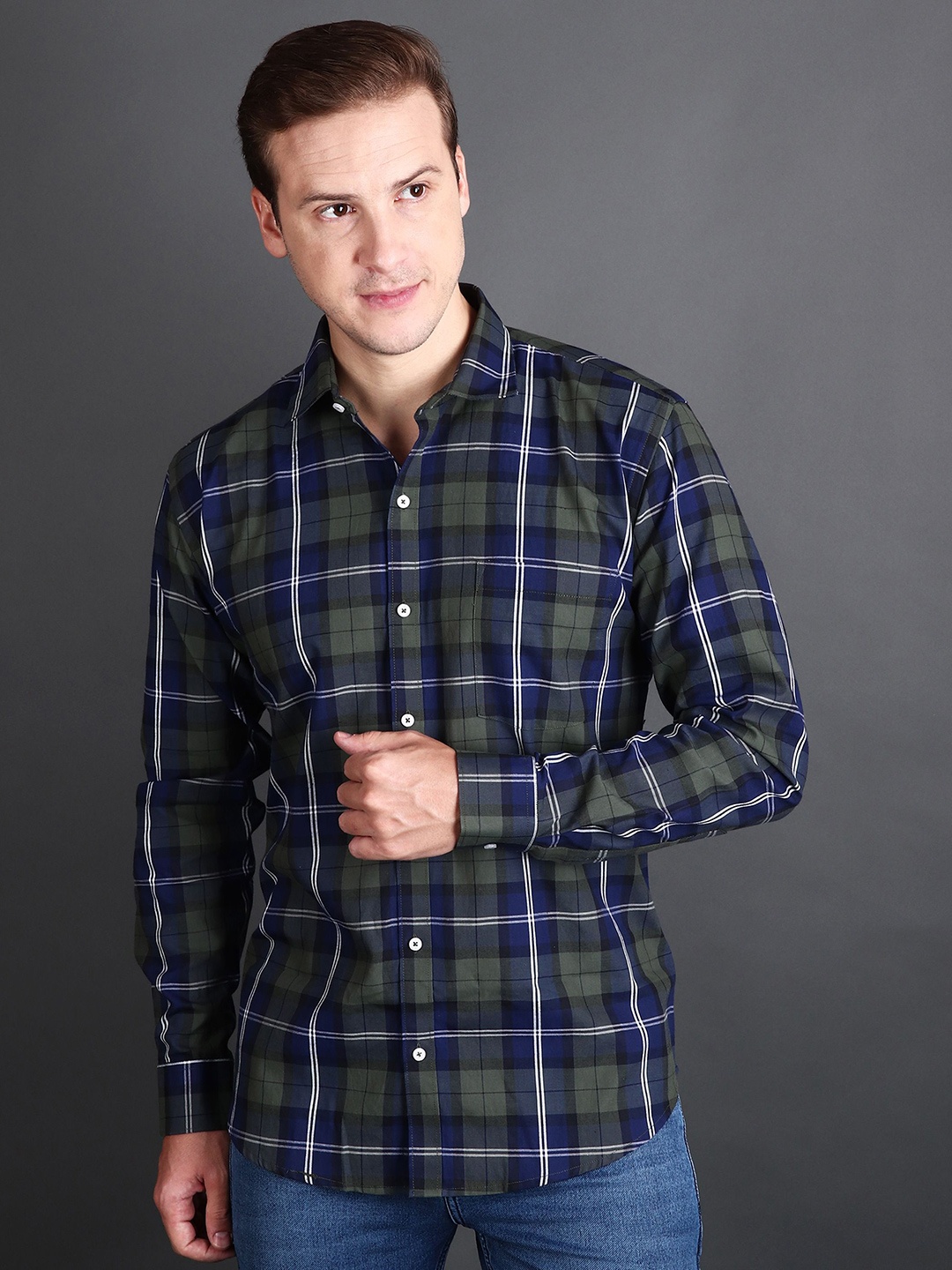 

APPEL TOUCH Men Comfort Tailored Fit Tartan Checks Opaque Checked Casual Shirt, Green
