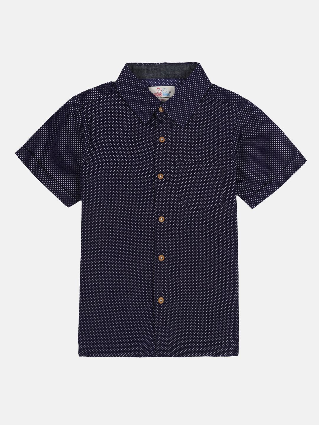 

YOUNG BIRDS Boys Spread Collar Micro Ditsy Printed Casual Shirt, Navy blue