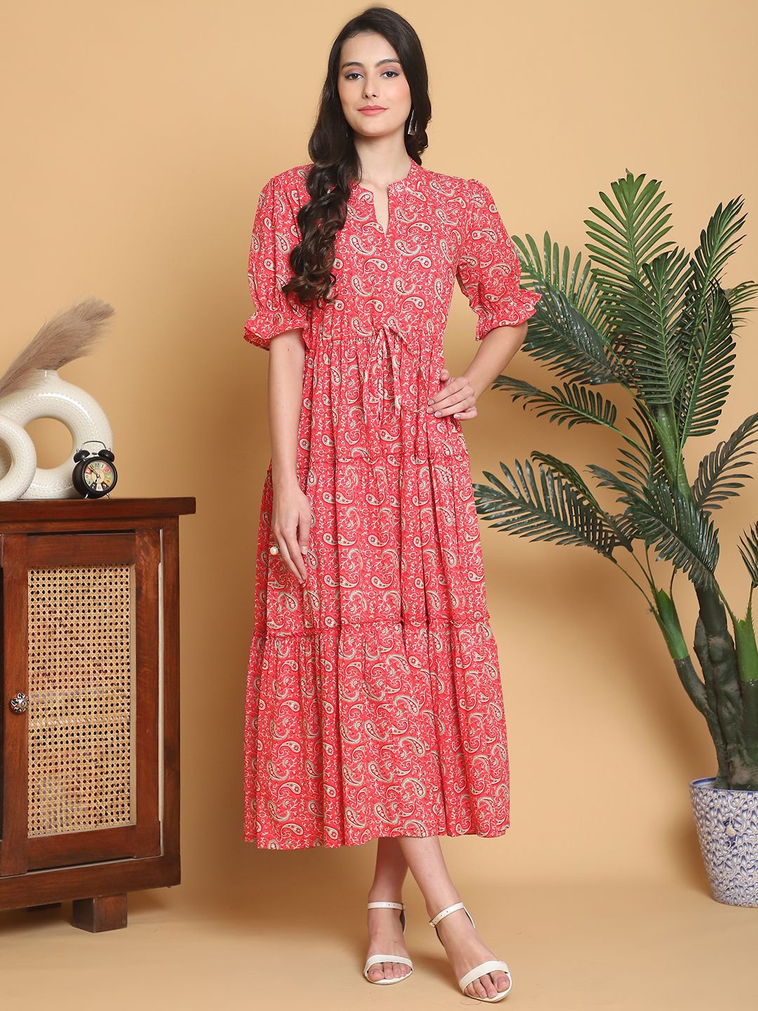 

KALINI Women Floral Printed A-Line Midi Dress, Pink